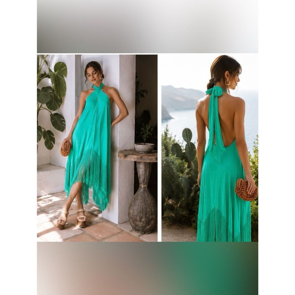 Cult Gaia ALI Fringe silk DRESS - ERBA size M - Picture 3 of 12